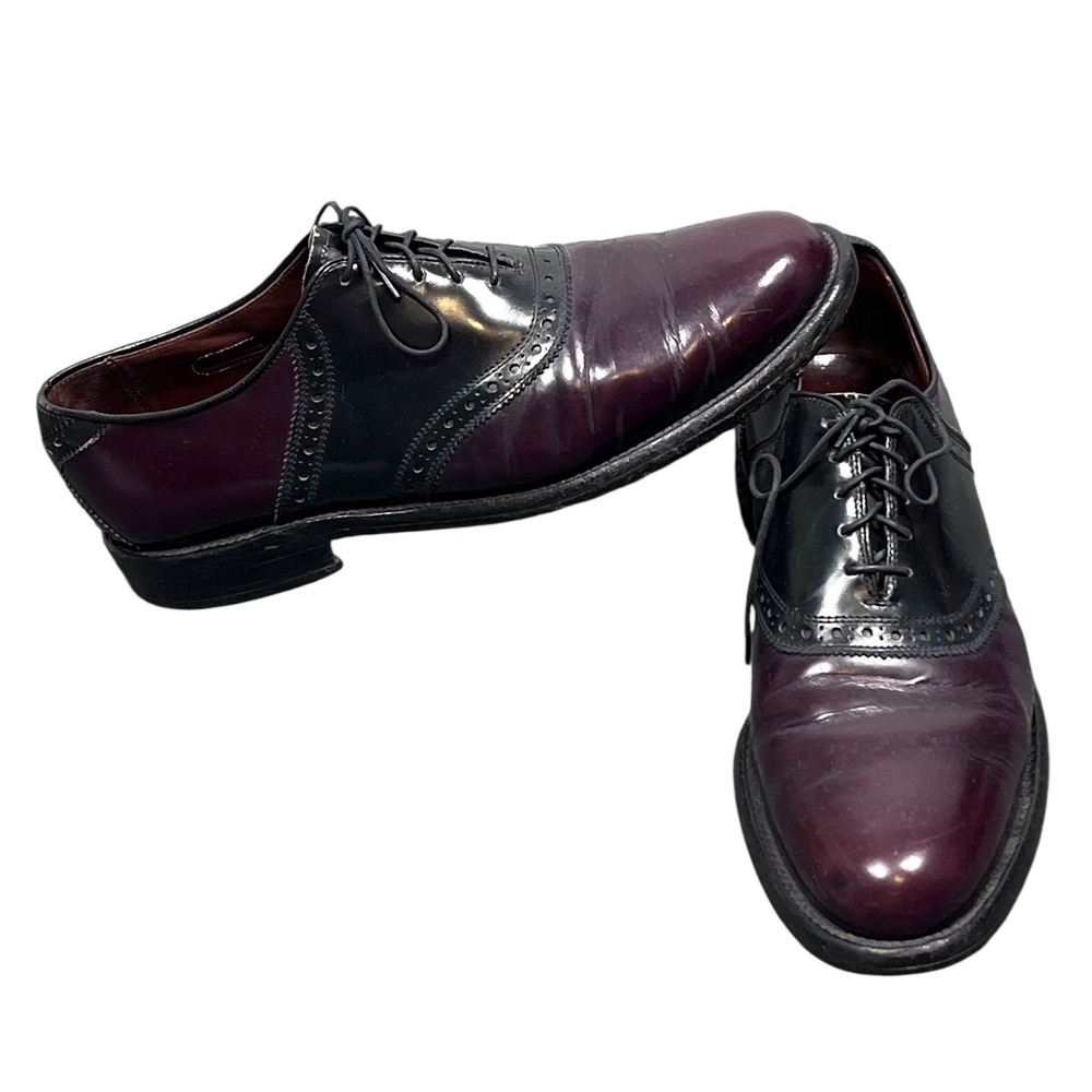 Allen Edmonds Polo Shoes Men 9 B Burgundy Black Leather Brogue Wingtip